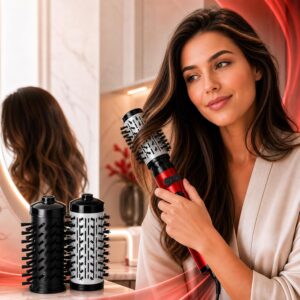 Escova Secadora Rotativa 3 Em 1 Com Cabeça de Substituição Preta, Escova Secadora Modeladora Bivolt, 1200w, Cabo de Alimentação Com Rotação de 360°(Vermelho) - Imagem 7