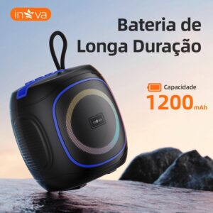 INAVA Caixa de Som Portátil com Suporte para Celular, 15h de Bateria, IPX6 à Prova d'Água, Luzes RGB, Som 360°, TWS/FM/USB/TF (Azul) - Imagem 3