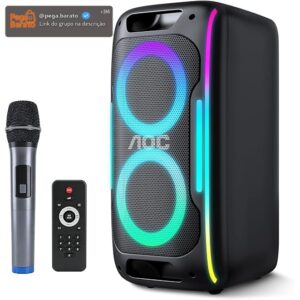 Caixa de Som Bluetooth AOC 50W Festa LED Microfone Sem Fio - Imagem 1