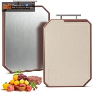Tabua de Corte Inox Dupla Face em aço Inoxidável e PP, Tamanho Grande 45 * 30 * 2,3 cm, Tábua de Cozinha Antibacteriana, Adequada para Carne, Frutas e Legumes, Proteção Contra Respingos - Imagem 1