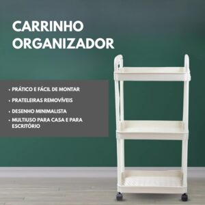 Carrinho Organizador Multiuso 3 Andares – Com Rodinhas 360°, Cestos, Fruteira, Estrutura Reforçada, Ganchos Laterais, Fácil de Montar, Ideal para Cozinha, Banheiro, Lavanderia, Escritório (PRETO) - Imagem 8