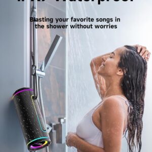 MLOVE E80 Caixas de Som Portáteis Bluetooth, à prova d'água, com luz LED RGB, Estéreo sem Fio, Bluetooth 5.4, 30W Reforço de Graves, Suporte Micro SD, AUX-in, Carregamento via Type-C, Preto - Imagem 4
