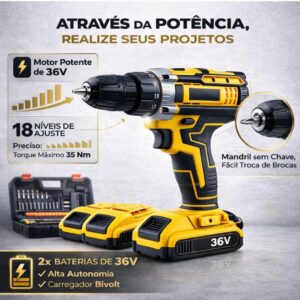 Furadeira e Parafusadeira de Impacto Sem Fio com LED 2 Baterias Recarregáveis Bi-volt e Acessórios Maleta Completa para Uso Profissional e Doméstico Linha Premium - Imagem 5