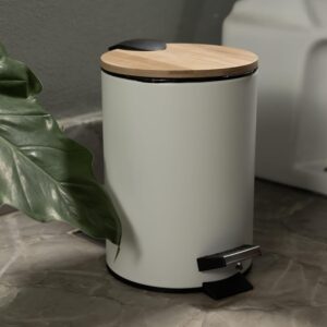 LYOR - Lixeira Redonda De Metal Com Pedal e Tampa Em Bambu Branca 3L - Imagem 7