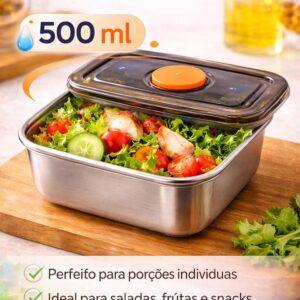 Kit 4 Potes Herméticos de Aço Inox 500ml com Tampa, Recipientes para Armazenar Alimentos, Marmita Inox, Potes para Geladeira e Cozinha, Vedação Segura - Imagem 7