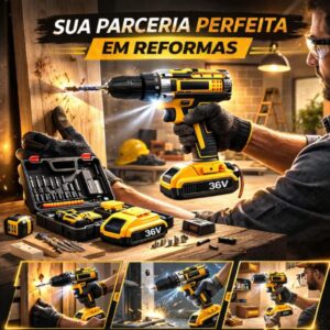 Furadeira e Parafusadeira de Impacto Sem Fio com LED 2 Baterias Recarregáveis Bi-volt e Acessórios Maleta Completa para Uso Profissional e Doméstico Linha Premium - Imagem 3