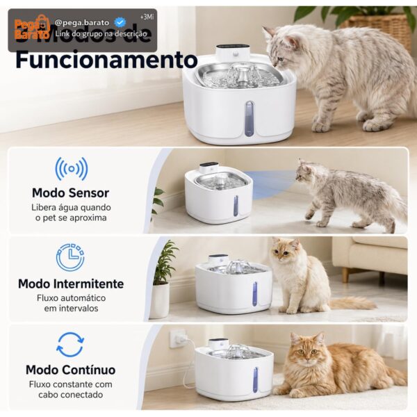 bebedouro para gatos sem fio com sensor, 3,2 L fonte de água para animais de estimaçãoCom bandeja de água de aço inoxidável, fontes dispensadoras de água corrente para gatos,3 conjuntos de filtros
