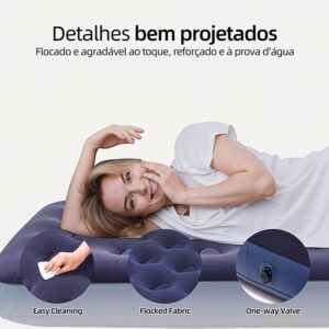 Colchão Inflável Solteiro Azul 186x76x22cm, Colchão de Ar em PVC com Revestimento de Flanela, Colchonete Inflável com Estrutura Honeycomb - Imagem 6