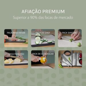 DOMEZ Jogo de Facas Cozinha 5 peças de Aço com Fio que Dura Mais, Design Ergonômico, Inclui Faca Chef, Pão, Descascar, Santoku, Churrasco Ergonômica Amolada Resistente à Ferrugem - Imagem 7