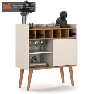 Aparador Retro Florença Adega Com Porta Nicho Prateleira Pés Madeira - Quality Móveis (OffWhite/Nature) - Imagem 1