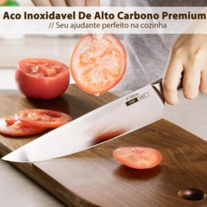 Conjunto de 7 Facas Profissionais em Aço Inoxidável 3CR13, Ultra Afiadas (V-Sharp 15°), Lâminas Inteiriças, Antiferrugem, Design Ergonômico – Inclui Chef, Pão e Churrasco – Garantia de 10 Anos - Imagem 5