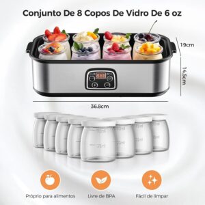 Logurteira Elétrica 220v Fabricante Logurte Elétrico com 8 Copos Dispensadores Capacidade Grande 1400 ml Máquina Fazer Logurte para Fazer Logurte Caseiro - Imagem 3