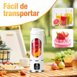 Liquidificador Portátil 500ml, Mixer Pessoal USB Recarregável com 3 Velocidades, 12 Lâminas de Aço Inoxidável para Sucos e Smoothies, Display Digital e Tampa à Prova de Vazamentos, Cor Branca - Imagem 6