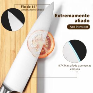 Conjunto de 7 Facas Profissionais em Aço Inoxidável 3CR13, Ultra Afiadas (V-Sharp 15°), Lâminas Inteiriças, Antiferrugem, Design Ergonômico – Inclui Chef, Pão e Churrasco – Garantia de 10 Anos - Imagem 6