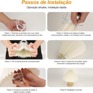Luminária de Mesa para Quarto, Base de Madeira com Abajur Plissado, Lâmpada de Mesa LED Luz Noturna para Escritório, Sala, Quarto Infantil - Imagem 7