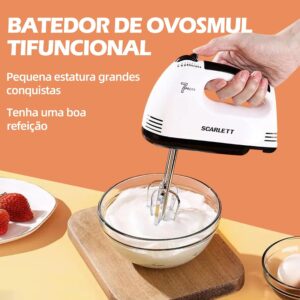 Batedeira Portatil de Mão Batedor de Ovos Elétrico 110V, Velocidade Ajustável, Haste Dupla, para Misturar Bolos e Massas na Cozinha - Imagem 3