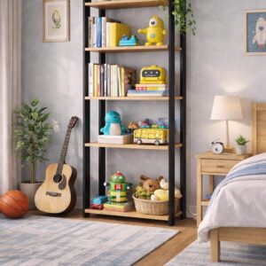 Estante Livreiro 5 Prateleiras Estilo Industrial Organizador Multiuso Mega Chicó 178x63x30cm (Preto/Nature) - Imagem 5