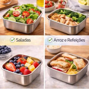 Kit 4 Potes Herméticos de Aço Inox 500ml com Tampa, Recipientes para Armazenar Alimentos, Marmita Inox, Potes para Geladeira e Cozinha, Vedação Segura - Imagem 6
