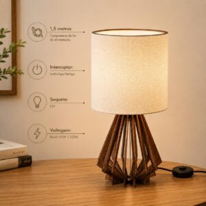 Luminária Abajur Hanara 40 Cm Sala Quartos Moderno com Cúpula Clara Decoração - Imagem 4