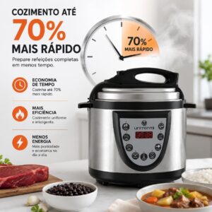 Panela de Pressão Elétrica Digital 4L 220V Inox Multifuncional com Timer Programável e Sistema de Segurança Inteligente - Imagem 2