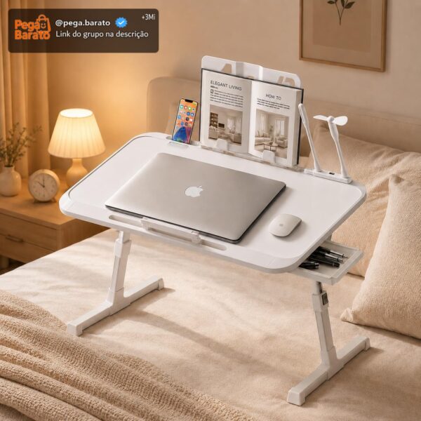Mesa para Notebook, Ajuste de Altura e Ângulo, 60x40CM, Portátil e Dobrável Mesa para Cama, Sofá e Escritório