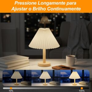 Luminária de Mesa para Quarto, Base de Madeira com Abajur Plissado, Lâmpada de Mesa LED Luz Noturna para Escritório, Sala, Quarto Infantil - Imagem 4