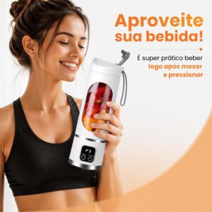Liquidificador Portátil 500ml, Mixer Pessoal USB Recarregável com 3 Velocidades, 12 Lâminas de Aço Inoxidável para Sucos e Smoothies, Display Digital e Tampa à Prova de Vazamentos, Cor Branca - Imagem 3