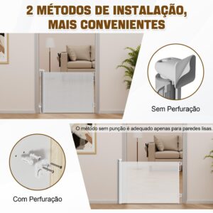 3m Portão Grade Retrátil de Proteção para Bebês e Cachorros, Portaozinho de Escada Instalação Sem Furos, Trava Dupla,Operação com uma mão,Portao Segurança Bebê Pet, Cercado para Cachorros - Imagem 7