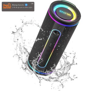 MLOVE E80 Caixas de Som Portáteis Bluetooth, à prova d'água, com luz LED RGB, Estéreo sem Fio, Bluetooth 5.4, 30W Reforço de Graves, Suporte Micro SD, AUX-in, Carregamento via Type-C, Preto - Imagem 1