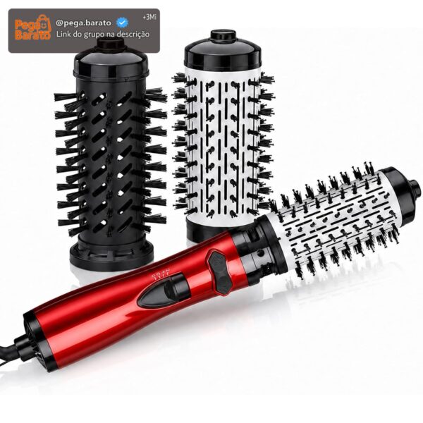 Escova Secadora Rotativa 3 Em 1 Com Cabeça de Substituição Preta, Escova Secadora Modeladora Bivolt, 1200w, Cabo de Alimentação Com Rotação de 360°(Vermelho)