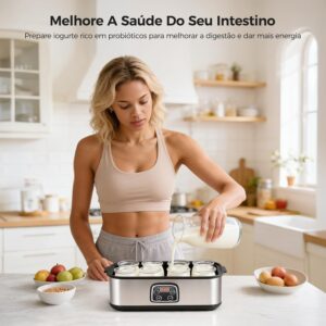 Logurteira Elétrica 220v Fabricante Logurte Elétrico com 8 Copos Dispensadores Capacidade Grande 1400 ml Máquina Fazer Logurte para Fazer Logurte Caseiro - Imagem 2