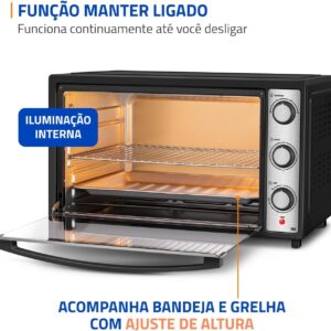 MONDIAL Forno Elétrico 60L Family Grill Inox, Preto/Inox, 2000W, 220V - FRN-60-BI - Imagem 8