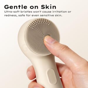 GOKOCO Escova de Limpeza Facial Elétrica Sônica de Silicone PN003, 3 Modos Ajustáveis, Dupla Zona de Cerdas, Bateria de Longa Duração, IPX7 Impermeável, Carregamento Type-C, Portátil, Bege - Imagem 7