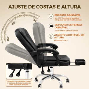 Cadeira de escritório presidente, cadeira de home office com apoio para os pés e encosto ajustável(Preto) - Imagem 6