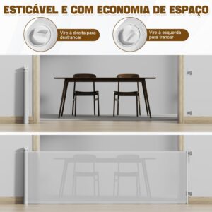 3m Portão Grade Retrátil de Proteção para Bebês e Cachorros, Portaozinho de Escada Instalação Sem Furos, Trava Dupla,Operação com uma mão,Portao Segurança Bebê Pet, Cercado para Cachorros - Imagem 6