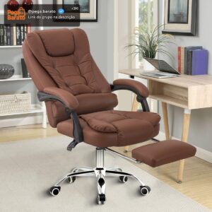 Cadeira de escritório presidente, cadeira de home office com apoio para os pés e encosto ajustável(Marrom) - Imagem 1