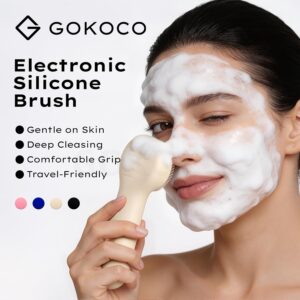 GOKOCO Escova de Limpeza Facial Elétrica Sônica de Silicone PN003, 3 Modos Ajustáveis, Dupla Zona de Cerdas, Bateria de Longa Duração, IPX7 Impermeável, Carregamento Type-C, Portátil, Bege - Imagem 2