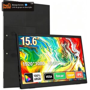 Monitor portátil de 15,6 polegadas, conectividade USB-C e HDMI, resolução Full HD 1080p, falantes integrados compatível com diversos dispositivos–Preto - Imagem 1