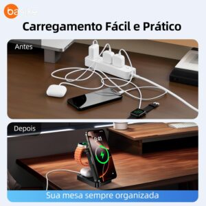 Basike Carregador Sem Fio 3 em 1 Magnético Dobrável Portátil Luz Noturna | Estação de Carregamento 2025, Compatível com MagSafe, iPhone 16/15/14/13/12, Apple Watch e AirPod (Preto) - Imagem 3