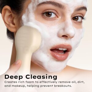 GOKOCO Escova de Limpeza Facial Elétrica Sônica de Silicone PN003, 3 Modos Ajustáveis, Dupla Zona de Cerdas, Bateria de Longa Duração, IPX7 Impermeável, Carregamento Type-C, Portátil, Bege - Imagem 4