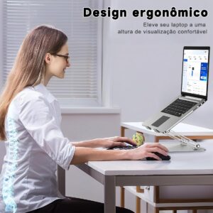 Suporte para Notebook em Aço Carbono - Apoio Ajustável e Ventilado para MacBook e Laptops até 17.3" (10KG) - Apoiador de Notebook Ergonômico, Ideal para Home Office e Estudos (Prata) - Imagem 3