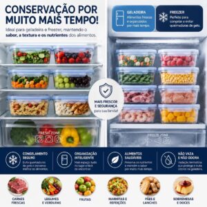 Kit 10 Potes de Vidro Herméticos 640ml com Tampa e 4 Travas | Marmitas Reutilizáveis | Vedação Total | Refratário para Forno, Micro-ondas, Freezer e Geladeira | Livre de BPA - Imagem 5