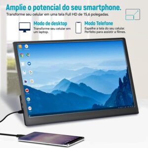 Monitor portátil de 15,6 polegadas, conectividade USB-C e HDMI, resolução Full HD 1080p, falantes integrados compatível com diversos dispositivos–Preto - Imagem 7
