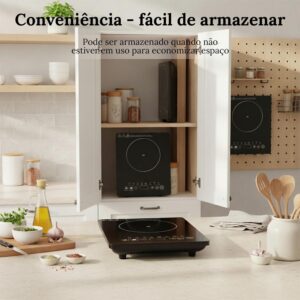 Cooktop de Indução Portátil, 220V, 2200W, 1 Boca, 9 Níveis de Potência, Temporizador 99 Minutos, Trava de Segurança, Preto - Imagem 6