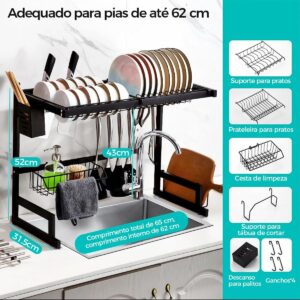 Organizador Pia da Cozinha Escorredor de Louça Suspenso 65cm Premium - Imagem 3
