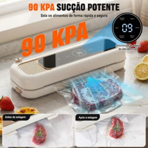 6 Em 1 Seladora Vacuo, Seladora A VáCuo Embalagens 90kpa, Seladora A VáCuo Para Alimentos PortáTil, 8 Vezes Mais Tempo, Tela Grande De Alta Definição, Com 10 Sacos Para VáCuo (Branco, 127, Volts) - Imagem 2