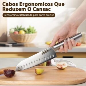 Conjunto de 7 Facas Profissionais em Aço Inoxidável 3CR13, Ultra Afiadas (V-Sharp 15°), Lâminas Inteiriças, Antiferrugem, Design Ergonômico – Inclui Chef, Pão e Churrasco – Garantia de 10 Anos - Imagem 7
