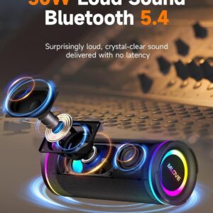 MLOVE E80 Caixas de Som Portáteis Bluetooth, à prova d'água, com luz LED RGB, Estéreo sem Fio, Bluetooth 5.4, 30W Reforço de Graves, Suporte Micro SD, AUX-in, Carregamento via Type-C, Preto - Imagem 2