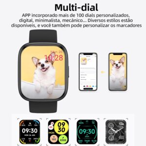 Bettdow SmartWatch, relogio smartwatch com Ecrã tátil e Alexa, à prova d'água IP68, relogio feminino e masculino, com 100+ modo esportivo e recebimento de notificações(preto) - Imagem 5