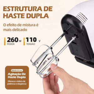 Batedeira Portatil de Mão Batedor de Ovos Elétrico 110V, Velocidade Ajustável, Haste Dupla, para Misturar Bolos e Massas na Cozinha - Imagem 4